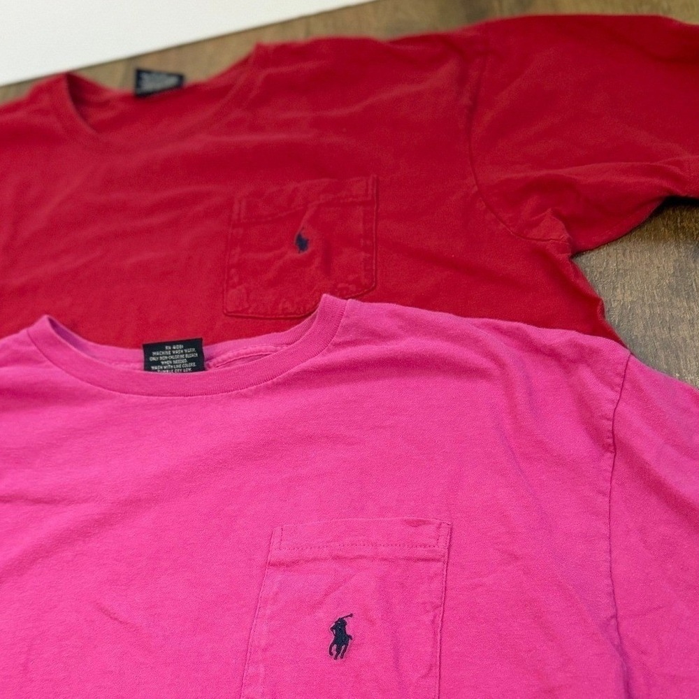2 Vintage Polo Ralph Lauren Pocket T-Shirts Men Large Pink Red